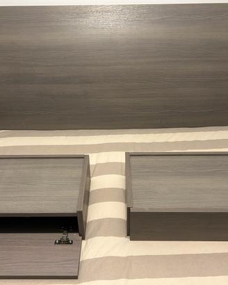 Testiera letto e comodini legno venature grigio