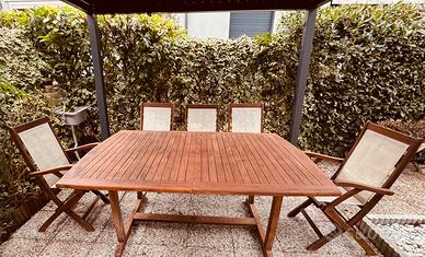 Tavolo giardino in  teak allungabile con 6 sedie