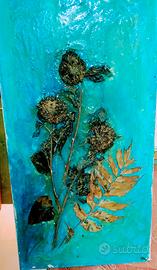 quadro dipinto a mano con fiori veri!!