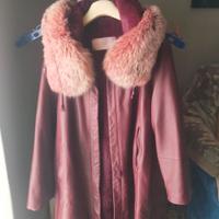 cappotto pelle bordeaux cappuccio pelliccia volpe