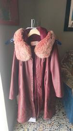 cappotto pelle bordeaux cappuccio pelliccia volpe