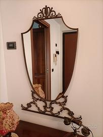 Consolle antica in bronzo e marmo con specchio