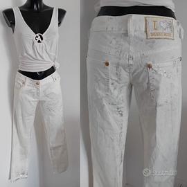 pantalone jeans Denny Rose tg42 bianco argento