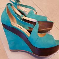 Scarpe zeppa verde smeraldo n. 38 - borsa abbinata