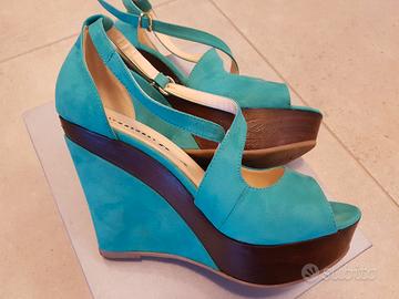 Scarpe zeppa verde smeraldo n. 38 - borsa abbinata