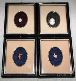 Torre del Greco cammeo in wood frame set of 4 pcs