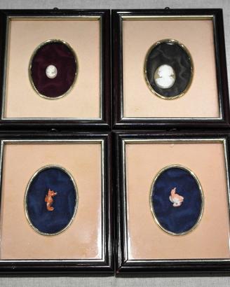 Torre del Greco cammeo in wood frame set of 4 pcs