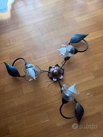 Lotto lampade a fiore metallo brunito