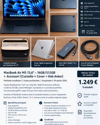 MacBook Air M5 13,6” Midnight + Accessori