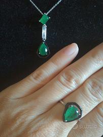 Parure in argento con smeraldi doppietta 