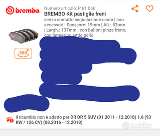 Pastiglie Brembo compatibili Citroen - Peugeot