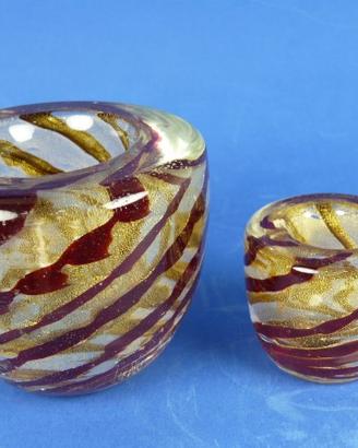 Coppia di posacenere rotondi in vetro di Murano