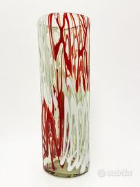 Vaso Murano cilindrico - bianco e rosso