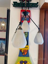 LAMPADARIO VINTAGE ART DECO OTTONE VETRO DESIGN