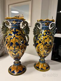 Coppia vasi lustro Robbia Gualdo Tadino anni 40
