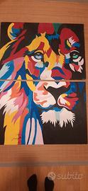 Leone: dipinto tempera su compensato