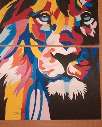 Leone: dipinto tempera su compensato