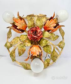 Plafoniera fiori ferro battuto  fiorentino 3 luci