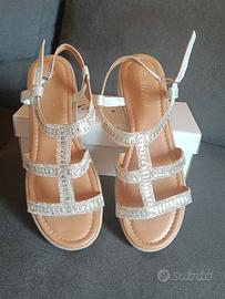 sandali donna 41 calzano 40 argento con zeppa