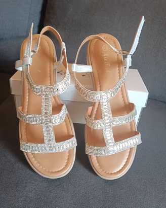 sandali donna 41 calzano 40 argento con zeppa