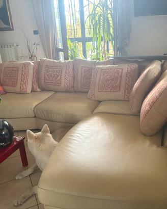 Divano angolare pelle di toro  beige