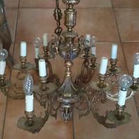 Lampadario con braccetti ottone e peltro 