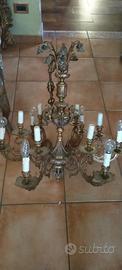 Lampadario con braccetti ottone e peltro 