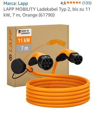 Cavo ricarica auto elettrica LAPP 11kW 7m