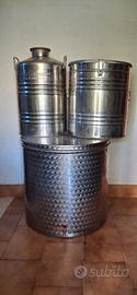 N. 3 contenitori inox per olio: 200L + 70L + 50L