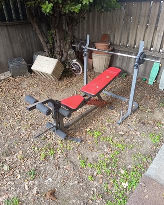 Panca palestra Marbo Sport con bilanciere, pesi e