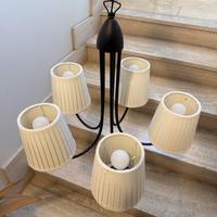 Lampadario 5 bracci con paralumi e lampadine