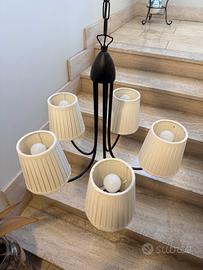 Lampadario 5 bracci con paralumi e lampadine