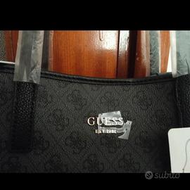 Borsa a spalla e pochette nera animalier Guess don