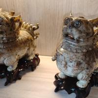 2 sculture di cani per incenso in giada nefrite a 