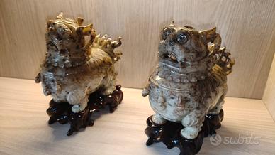 2 sculture di cani per incenso in giada nefrite a 