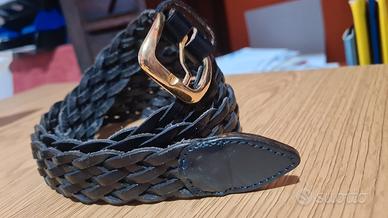 cintura nera intrecciata vera pelle