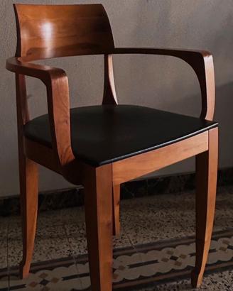 Sedia design legno e pelle nera
