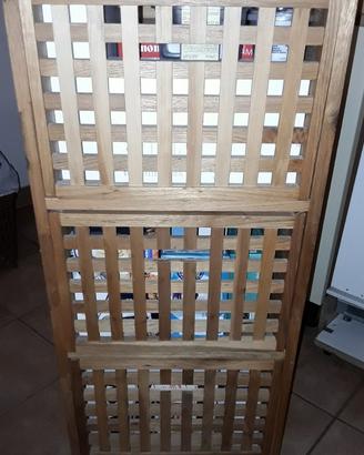 Cassettiera mobile con ruote in griglia legno
