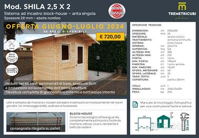 Casetta in legno 2,5x2 spessore 28mm blockhouse