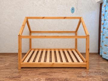 Letto a casetta Montessori 90x200 in pino massello