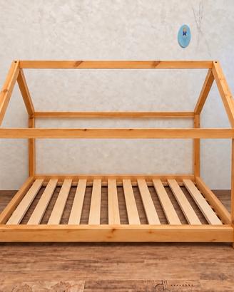 Letto a casetta Montessori 90x200 in pino massello