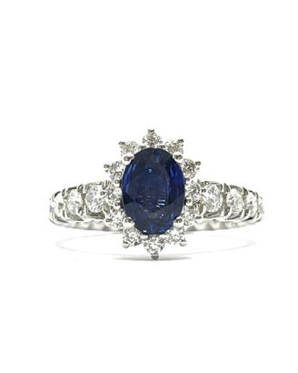 Anello oro bianco zaffiro diamante brillante