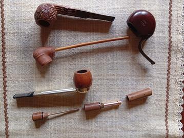 4 pipe vintage italiche + pressa tabacco.