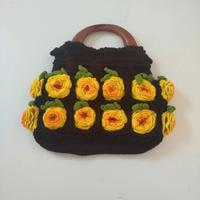 borsa marrone con girasoli con manico in legno 