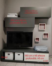 Mobile sala con 2 pensili grigio + base TV