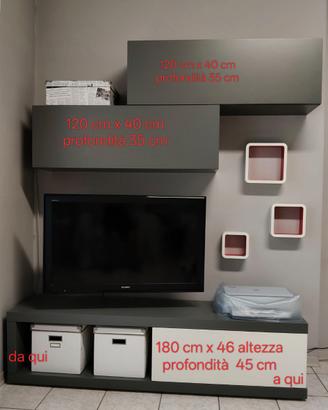 Mobile sala con 2 pensili grigio + base TV
