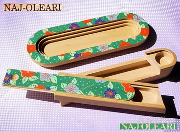 NAJ OLEARI Vintage 1990 Vassoio e Astuccio LEGNO