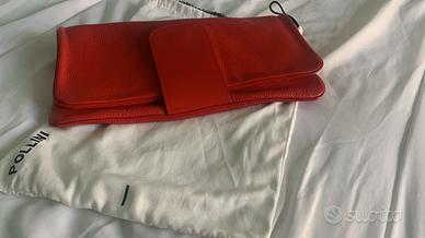 borsa  di pelle a tracolla rossa Pollini