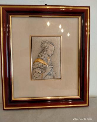 Quadro su lamina d'argento madonna delle rocce