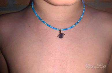 Collana artigianale perline con pianeta blu
